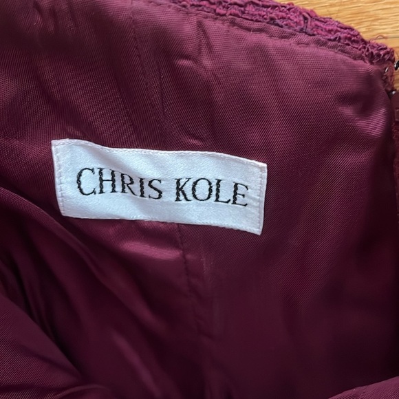 CHRIS KOLE vintage maroon and plum lace strapless dress size 10 - Picture 3 of 5